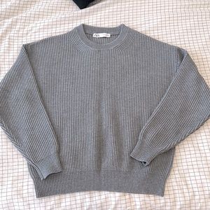 Zara Grey Knit Ribbed Crewneck Sweater size Small